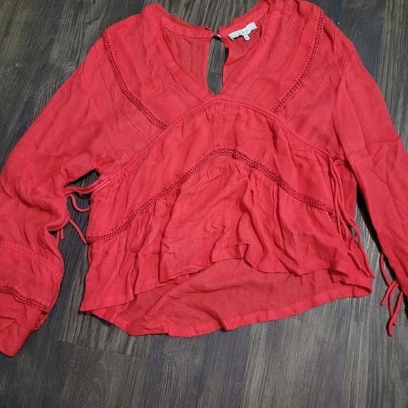 Iro Celena Paris Coral Red Long Sleeve V Neck Crepe Blouse Top - Picture 3 of 4